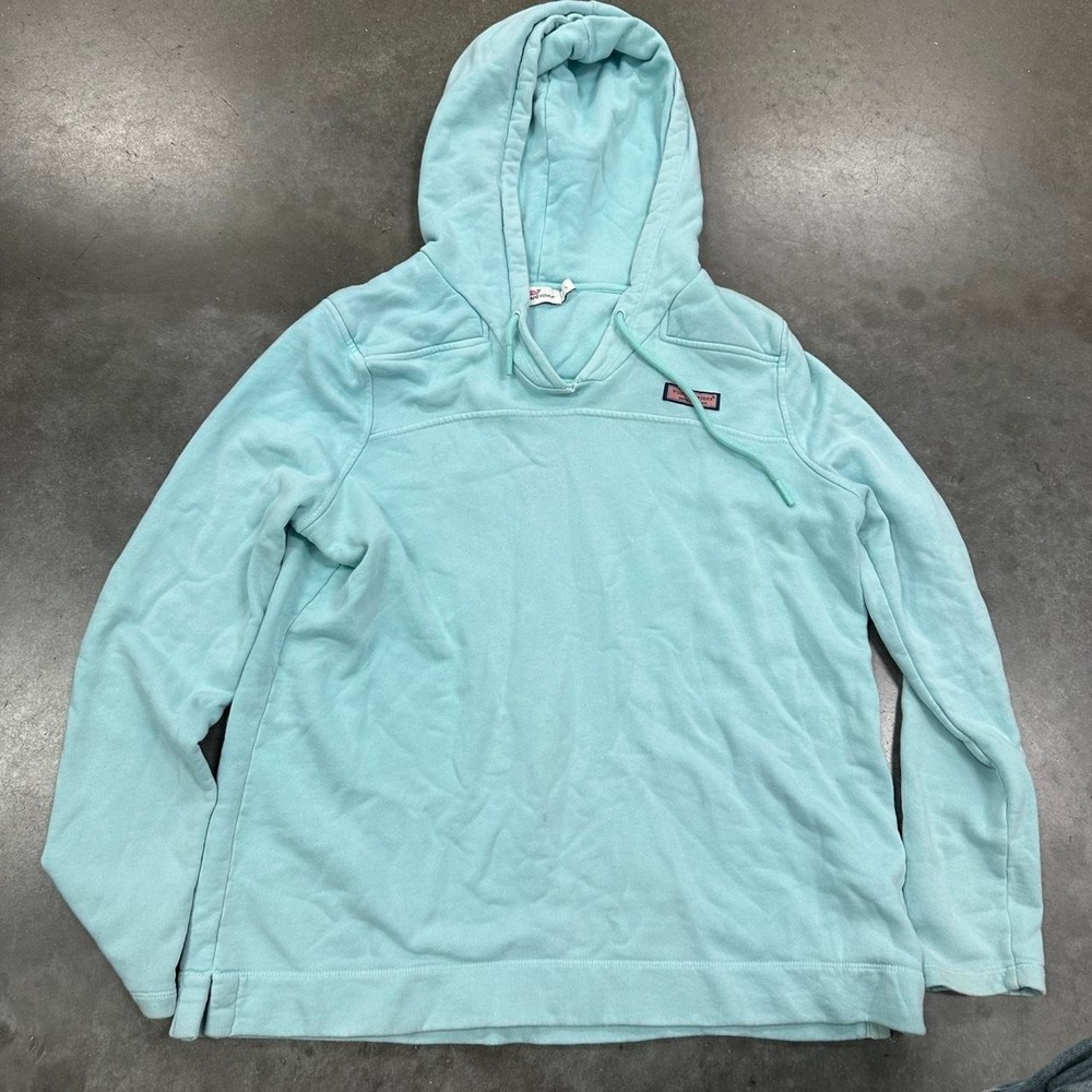*SOLD* Vineyard Vines Womens Light Blue Cotton Hoodie w/ Shoulderpads Size Large
